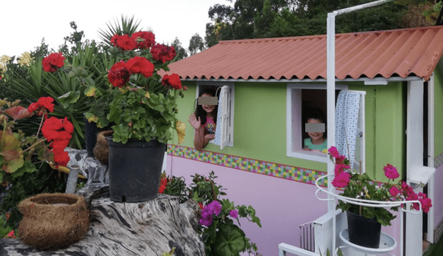 Unos abuelos aprovecharon la cuarentena para construir una casa de juegos para sus nietas. Foto: Twitter