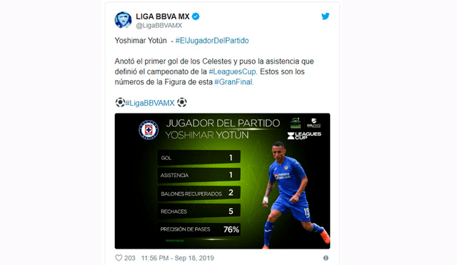 Yoshimar Yotún recibió elogios de prensa mexicana tras campeonar con el Cruz Azul en la Leagues Cup 2019.