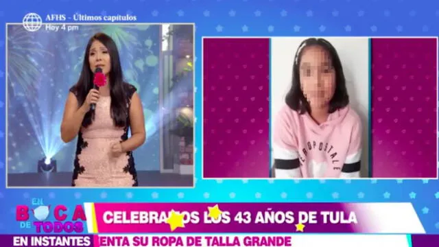 Tula Rodríguez trató de mantener la entereza para no preocupar a su heredera, pero terminó llorando en vivo. 
 (Foto: Captura América TV)