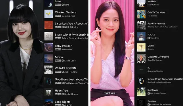 Playlist de BLACKPINK con las canciones favoritas de Lisa y Jisoo. Foto: capturas.