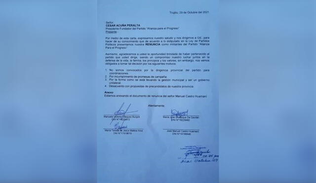 Carta renuncia a APP. Foto: N60