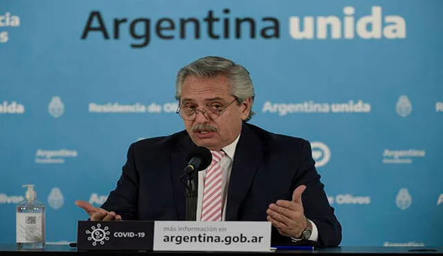El presidente de Argentina, Alberto Fernández, durante una conferencia de prensa este miércoles en la Casa Presidencial Los Olivos, en Buenos Aires (Argentina). Foto: EFE