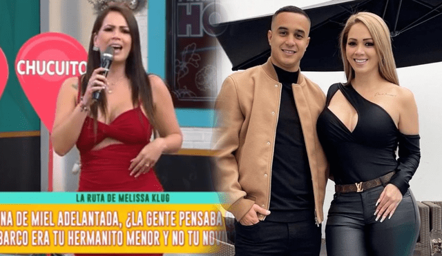 Melissa Klug tiene una relación con el futbolista peruano Jesús Barco, con quien se casará en el 2025 . Foto: composición LR/ captura América / Instagram
