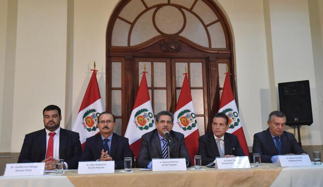 Líderes de las virtuales bancadas de Acción Popular, Alianza Para el Progreso, Somos Perú y Podemos Perú, firmaron acuerdo de gobernabilidad.