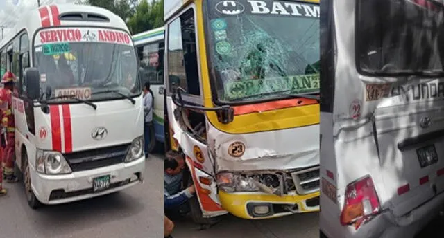 Choque entre tres combis dejó siete heridos en Cusco.