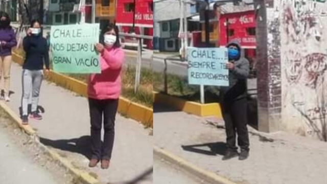 Dos ciudadanos expresan su pésame ante la partida de "Chale", apodo del alcalde. Foto: Bernave Estrella / La República