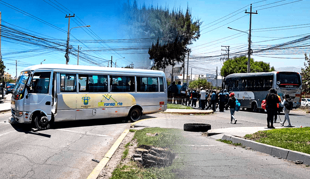 Grupos de manifestantes desinflaron llantas de unidades de transporte urbano en Arequipa. Foto: composición Gerson Cardoso/LR