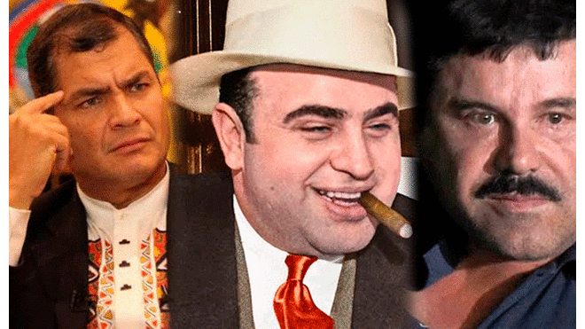 Rafael Correa asegura que lo persiguen como al Chapo Guzmán, Al Capone y Augusto Pinochet. Foto: Composición