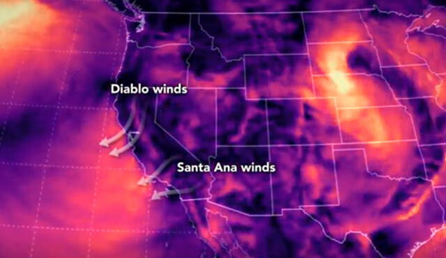 Los 'vientos del Diablo' entran en contacto con el fuego y hacen más devastador el incendio. Captura de video / NASA.