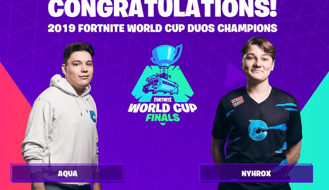 Aqua y Nyhrox ganan 3 millones de dólares en la final de dúos del Fortnite World Cup.