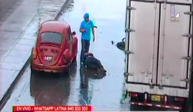 Motociclista fue arrollado por camión que iba a alta velocidad pese a llovizna | VIDEO