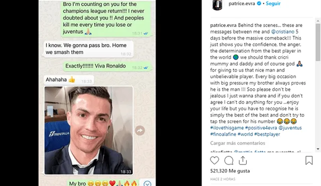 Evra revela íntima conversación que tuvo con Ronaldo antes de enfrentar al Atlético de Madrid
