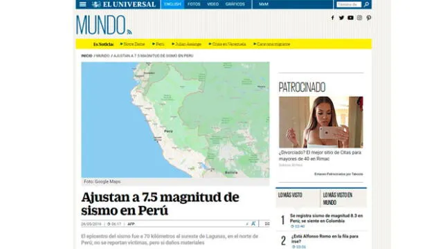 Así informaron los medios del mundo sobre el fuerte sismo que sacudió Perú