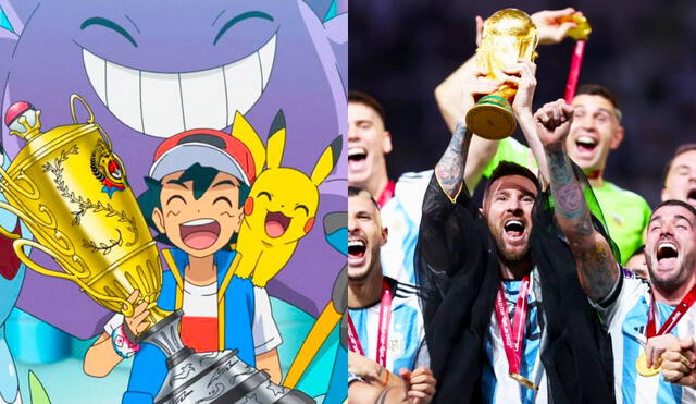 Ash Ketchum y Lionel Messi se convirtieron en campeones del mundo tanto en Qatar 2022, como en el Torneo Pokémon. Foto: composición/OLM/AFP