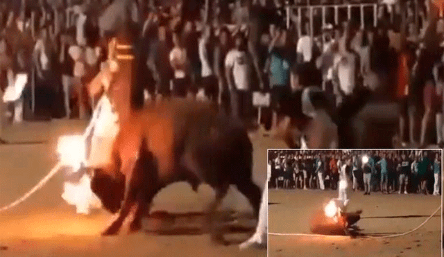 Incendian los cuernos de toro en pleno festival de Cataluña [VIDEO]