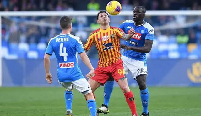 Gianluca Lapadula aportó con un doblete en en la victoria 3-2 del Lecce sobre Napoli. Foto: ESPN.