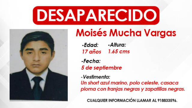 Moisés Mucha Vargas se encuentra desaparecido desde el último 5 de septiembre. Piden ayuda para su ubicación. Créditos: Composición LR.