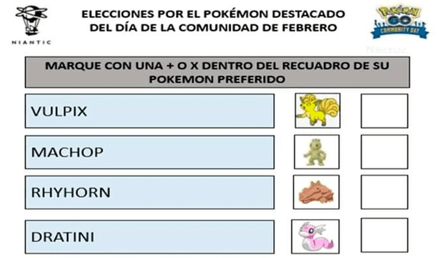 Usuario creó cédula de votación para elegir al protagonista del Community Day de Pokémon GO.