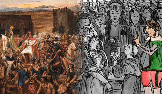 Felipillo permaneció al lado de los españoles durante la ejecución de Atahualpa tras la invasión al Imperio Inca. Foto: composición La República/Ilustración de Juan Lepiani/Guaman Poma de Ayala