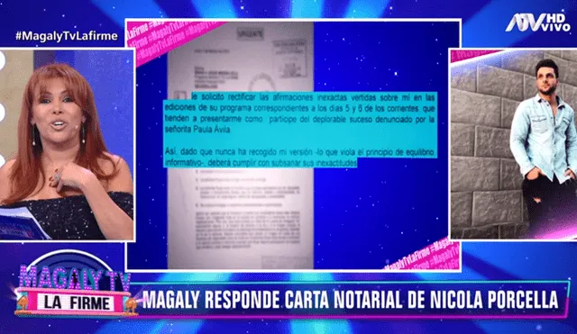 Magaly Medina se burla de carta notarial de Nicola Porcella