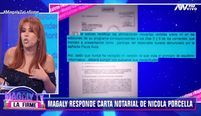 Magaly Medina se burla de carta notarial de Nicola Porcella