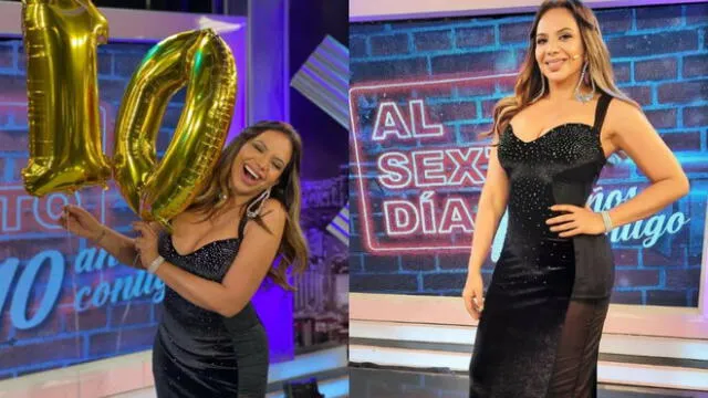Mónica Cabrejos luce elegante vestido negro en las celebraciones por los 10 años del programa Al sexto día. | FOTO: Instagram de Mónica Cabrejos.