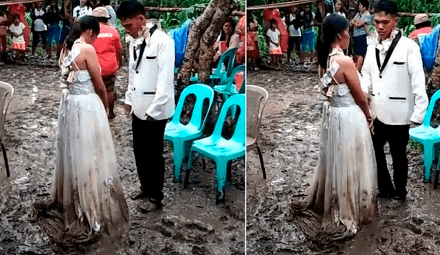 Vía Facebook: tifón arruina la boda de unos jóvenes y ellos continúan con la ceremonia conmoviendo a todos
