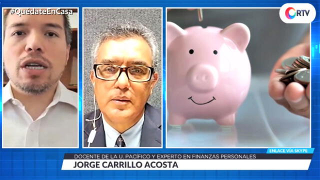 Jorge Carrillo Acosta, en enlace vía Skype con Rumi Cevallos, conductor de RTV Economía. Foto: Captura.