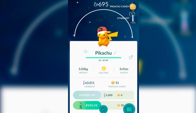 Así luce Pikachu con gorra trotamundos de Ash en su variante shiny. Foto: Pokémon GO