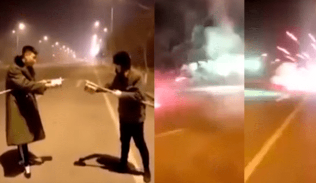Facebook: jóvenes tienen ‘duelo’ con fuegos artificiales y el final es inesperado [VIDEO]