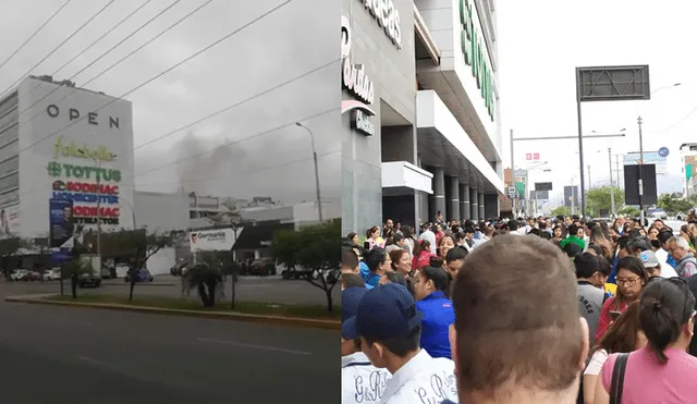 Reportan incendio en Open Plaza Angamos, ubicado en el distrito de Surquillo. Foto: Composición / Twitter