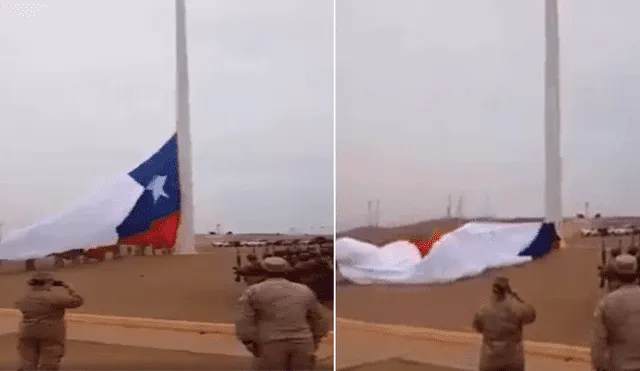 Soldados chilenos intentan izar bandera en Arica y el viento les juega una mala pasada [VIDEO]