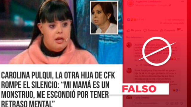 Publicación viral de Facebook sobre CFK es falsa.