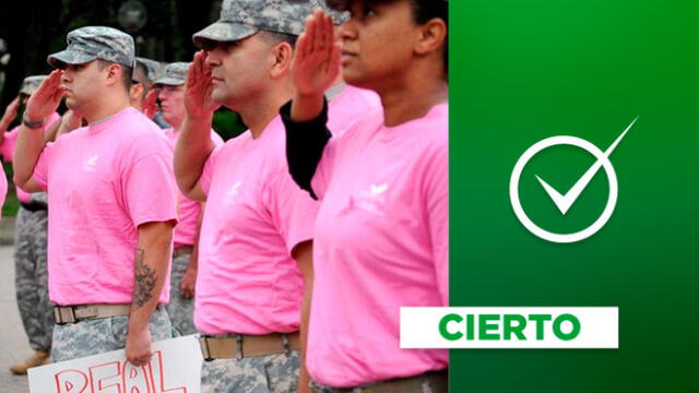Militares de Estados Unidos usaron un polo rosado en apoyo a una campaña contra el cáncer en Stamford. Composición.
