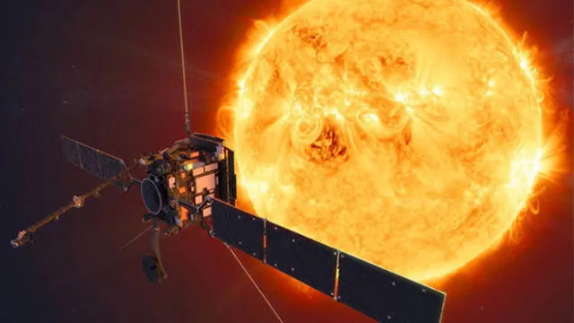 Representación de la nave Solar Orbiter acercándose al Sol. Imagen: NASA.