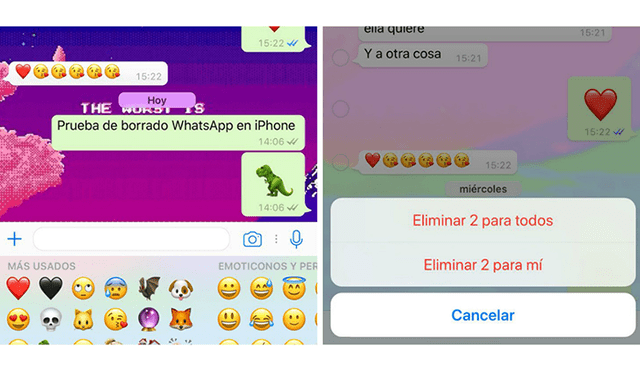 La opción "Eliminar para todos" no funciona en WhatsApp para iOS.