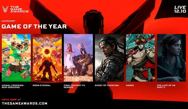 Los videojuegos nominados al GOTY 2020 en The Game Awards 2020. Foto: Twitter