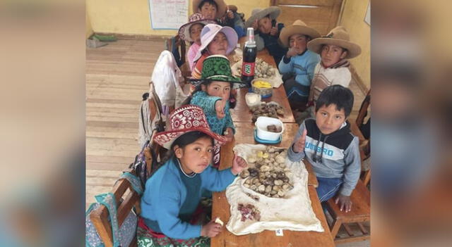 Humilde celebración de cumpleaños en escuela de Cusco, pero con mucha unión. Crédito: José Cahuana Ttito.
