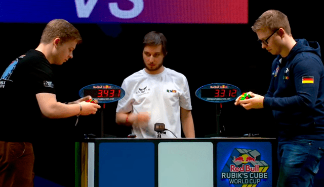 El infartante encuentro entre los hermanos Phillip y Sebastian Weyer fue en la etapa semifinal del Campeonato Mundial de Cubo Rubik realizado en Rusia. Foto: captura
