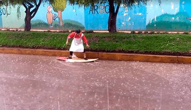 Cusqueño aprovecha las intensas lluvias para ‘surfear’ en las calles y divierte en redes [VIDEO]