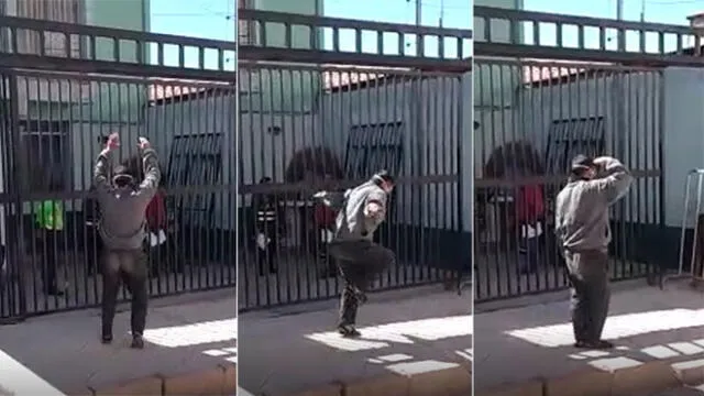 En un video se ve a varón haciendo ejercicios y dando vueltas al frente de la comisaría de Santiago.