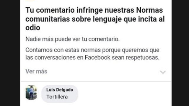 La palabra "tortillera" es considerada por Facebook como una expresión que "incita al odio".