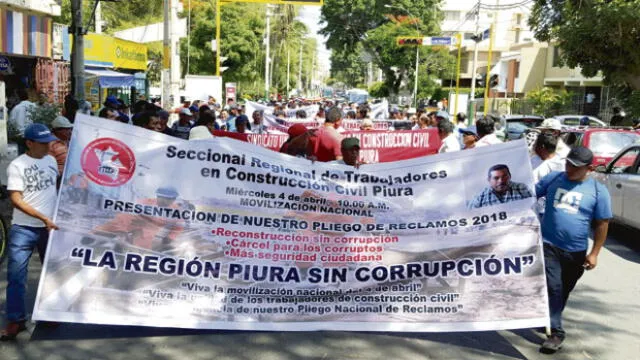 Construcción civil marcha por mejoras salariales, contra la corrupción y por obras