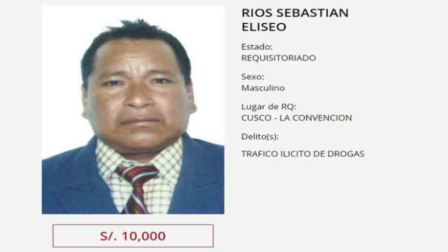 Eliseo Ríos Sebastian están en lista de los más buscados. Fuente: Programa de Recompensas.