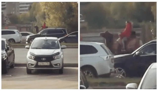 Mujer es captada galopando un camello para evitar el tráfico [VIDEO]