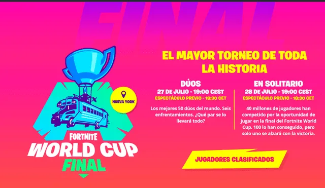 Mira EN VIVO las finales de la Fortnite World Cup, el mundial del Battle Royale con más de 30 millones de dólares en premios. Conoce aquí todos los horarios.