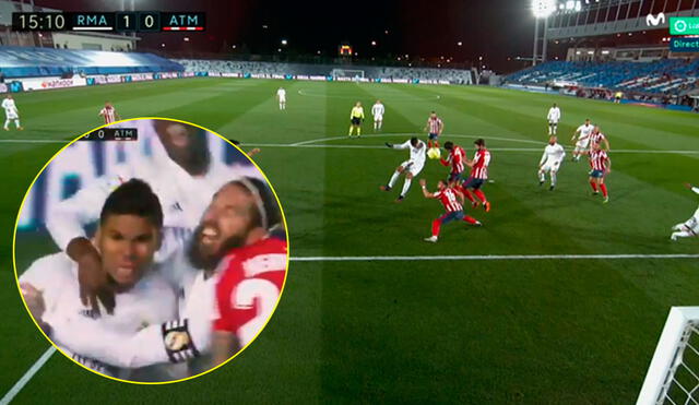 Casemiro marcó el primer gol del Real Madrid vs. Atlético de Madrid por LaLiga Santander. Foto: captura de Movistar TV