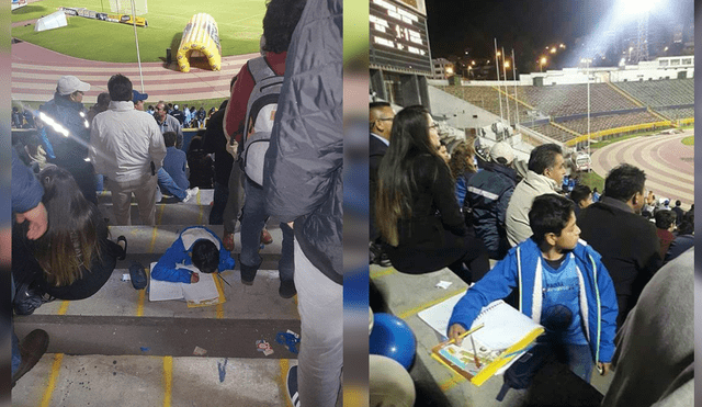 Twitter Viral: Le dieron sorpresa especial a niño por hacer su tarea en el estadio [FOTOS]