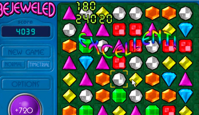 Bejeweled, posiblemente le padre de juegos como Candy Crush. Foto: Bejeweled.