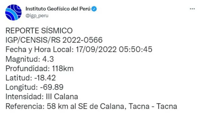 Sismo en Tacna